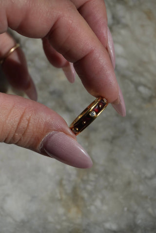 18k Red Vintage Enamel Band with Diamonds