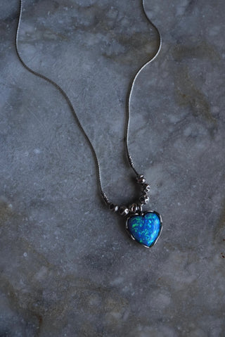 Ocean Mist - Sterling Opal Heart Necklace