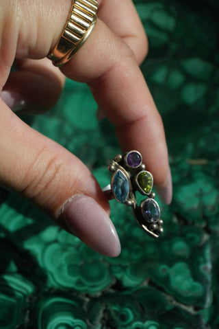 Gem Confetti - Sterling Bezeled Gemstone Ring Size 6