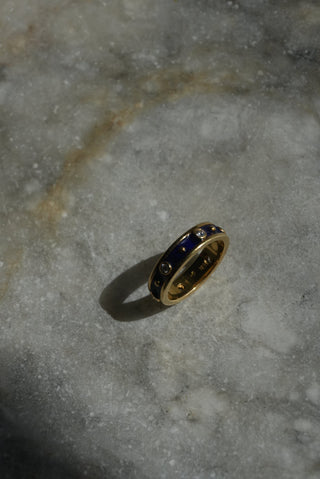 18k Blue Vintage Enamel & Diamond Band