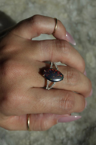 Fire and Ice - Sterling Opal Ring Size 8