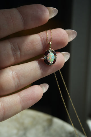 14K GARNET & OPAL NECKLACE