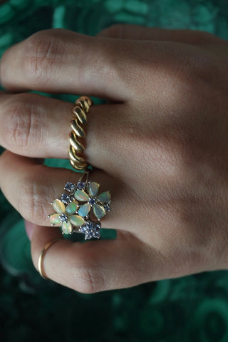 Garden Girl - Sterling Opal Flower Ring Size 7