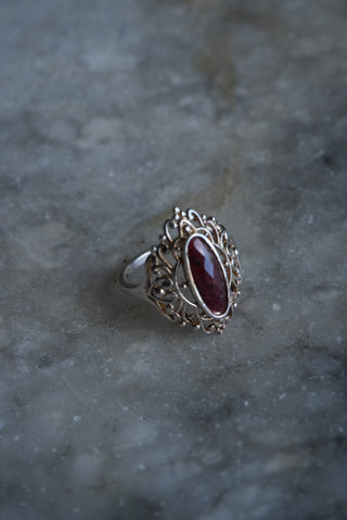 Princess Ruby - Sterling Ornate Ruby Ring Size 9.25