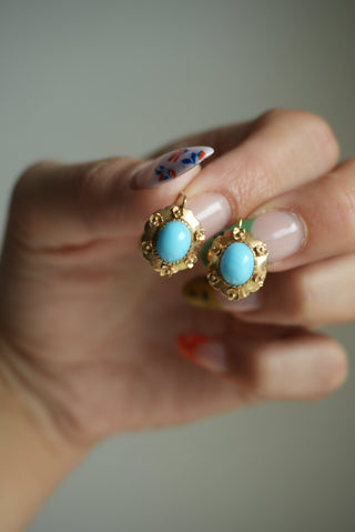 VICTORIAN TURQUOISE DROP EARRINGS 14k