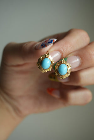 VICTORIAN TURQUOISE DROP EARRINGS 14k