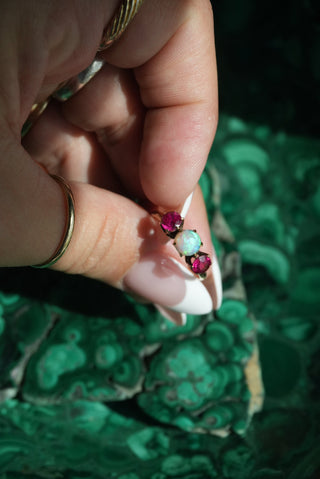 10K RUBY & OPAL ANTIQUE RING