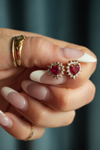 14K RUBY HEART STUDS