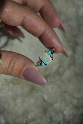 Opalescent - Sterling Opal and Turquoise Ring Size