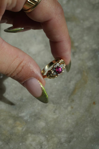 14k Ruby & Diamond Flower Ring