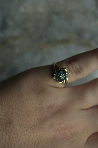 14K EMERALD & DIAMOND FLOWER