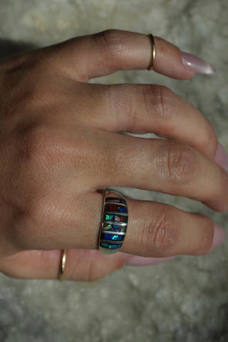 Space Chip - Sterling Gemstone Inlay Band Size 11