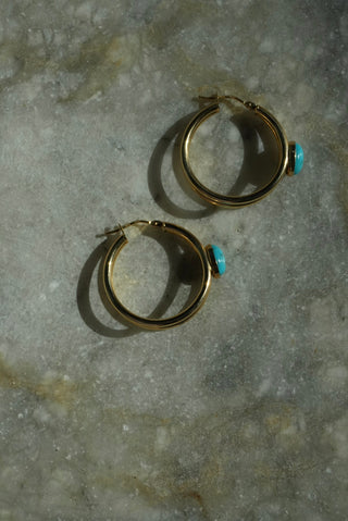 14k Turquoise Hoops