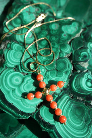 20INCH 14k CORAL BEADED CROSS