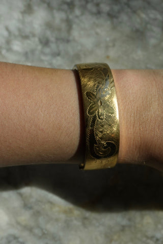 Golden Years - Gold Fill Etched Wide Bangle