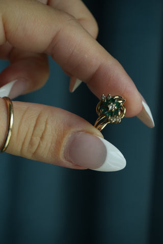 14K EMERALD & DIAMOND FLOWER