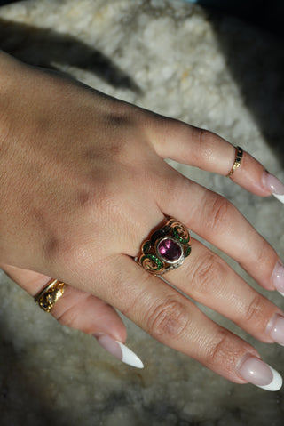 14K TOURMALINE & EMERALD RING