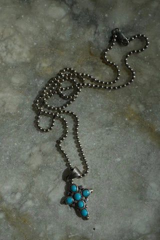 New Light - Sterling Turquoise Cabochon Cross Necklace