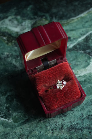 14k Antique Ruby & Seed Pearl Ring