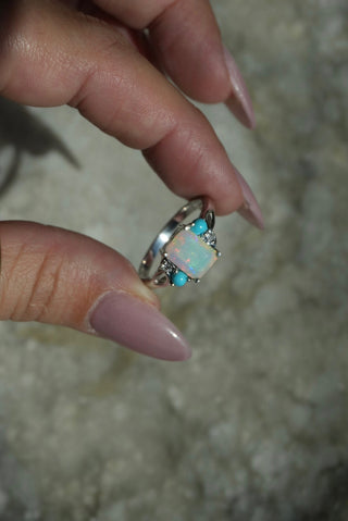 Opalescent - Sterling Opal and Turquoise Ring Size
