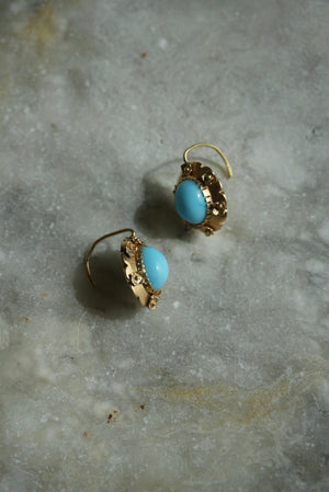 VICTORIAN TURQUOISE DROP EARRINGS 14k
