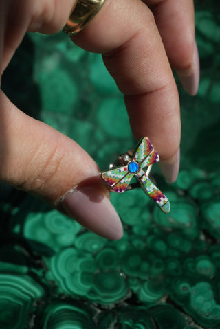 Rainbow Wings - Sterling Inlay Dragonfly Ring Size 6
