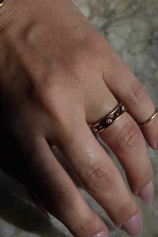 18k Red Vintage Enamel Band with Diamonds