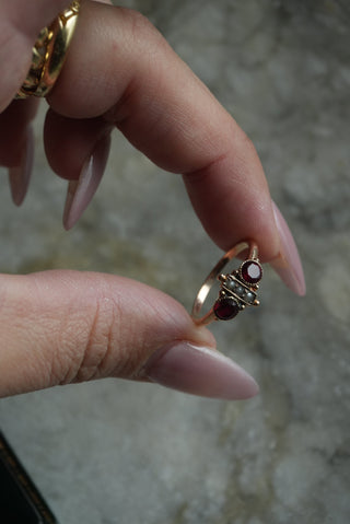 14k Antique Ruby & Seed Pearl Ring