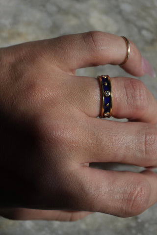 18k Blue Vintage Enamel & Diamond Band