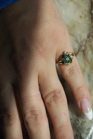 14K EMERALD & DIAMOND FLOWER