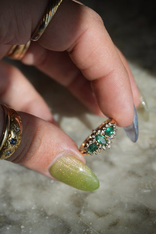 14K EMERALD CLUSTER RING