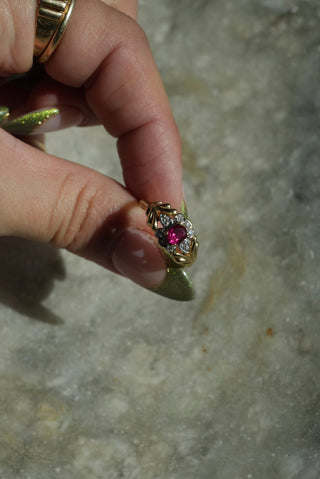 14k Ruby & Diamond Flower Ring
