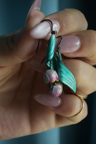 Two Tulips - Sterling Enamel Tulip Drop Earrings