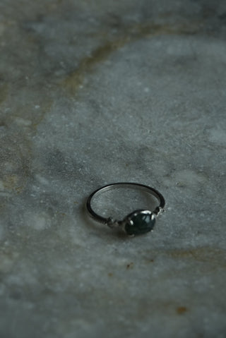 Moss Agate - Sterling Cabochon Ring Size 8