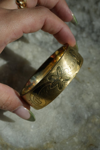 Golden Years - Gold Fill Etched Wide Bangle