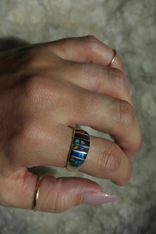Space Chip - Sterling Gemstone Inlay Band Size 11