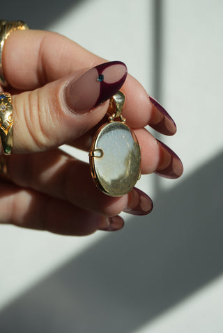 14K 1/1 LOCKET RUBY & GREEN GLASS LOCKET