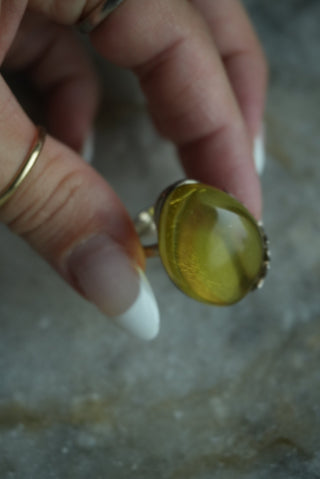 AMBER STERLING SILVER RING SZ 8