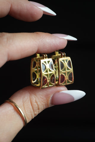 Stained Glass - Goldtone Multicolor Squared Hoop