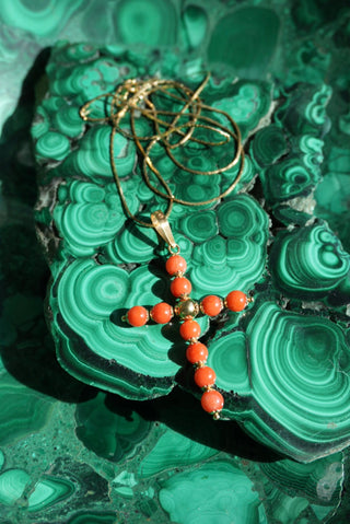 20INCH 14k CORAL BEADED CROSS