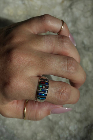 Space Chip - Sterling Gemstone Inlay Band Size 11