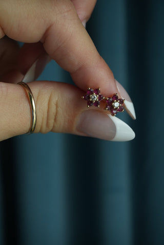 14K RUBY & DIAMOND FLOWER STUDS