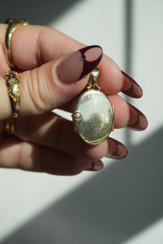 14K 1/1 LOCKET RUBY & GREEN GLASS LOCKET