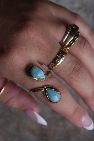 Sky Blue - Sterling Larimar Bypass Ring Size 8
