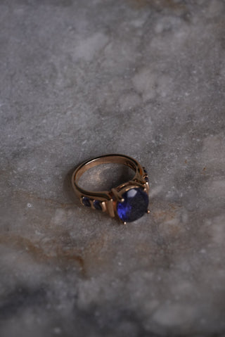 Stormy Sky - Vermeil Glass Stone Ring Size 6