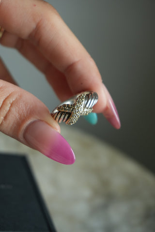 David Yurman Diamond X Collection Band Ring, Sterling Silver 18k Yellow Gold