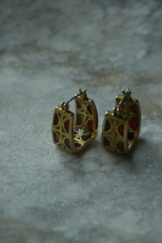 Stained Glass - Goldtone Multicolor Squared Hoop