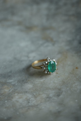 14K EMERALD & DIAMOND RING