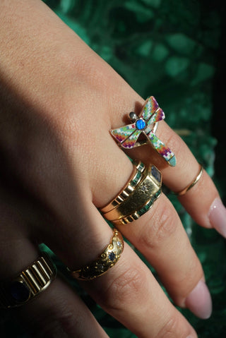 Rainbow Wings - Sterling Inlay Dragonfly Ring Size 6