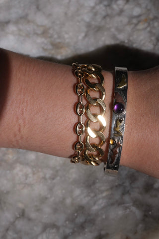 Violet Cabochon - Sterling Artisanal Bangle Bracelet